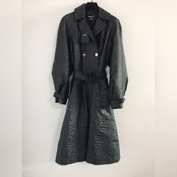 New💯 Original. Versace embossed-crocodile laminated trench coat - Picture 7 of 8